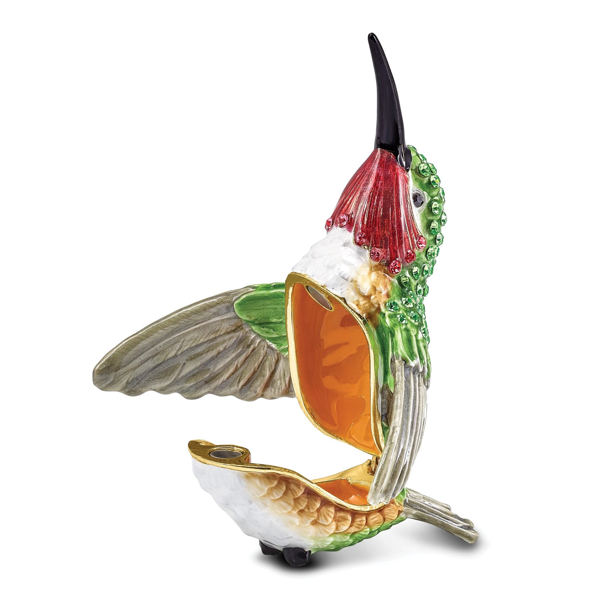 Luxury Giftware by Jere Pewter Bejeweled Crystals Gold-tone Enameled HAMILTON Hummingbird Trinket Box with Matching 18 Inch Necklace Secondary image