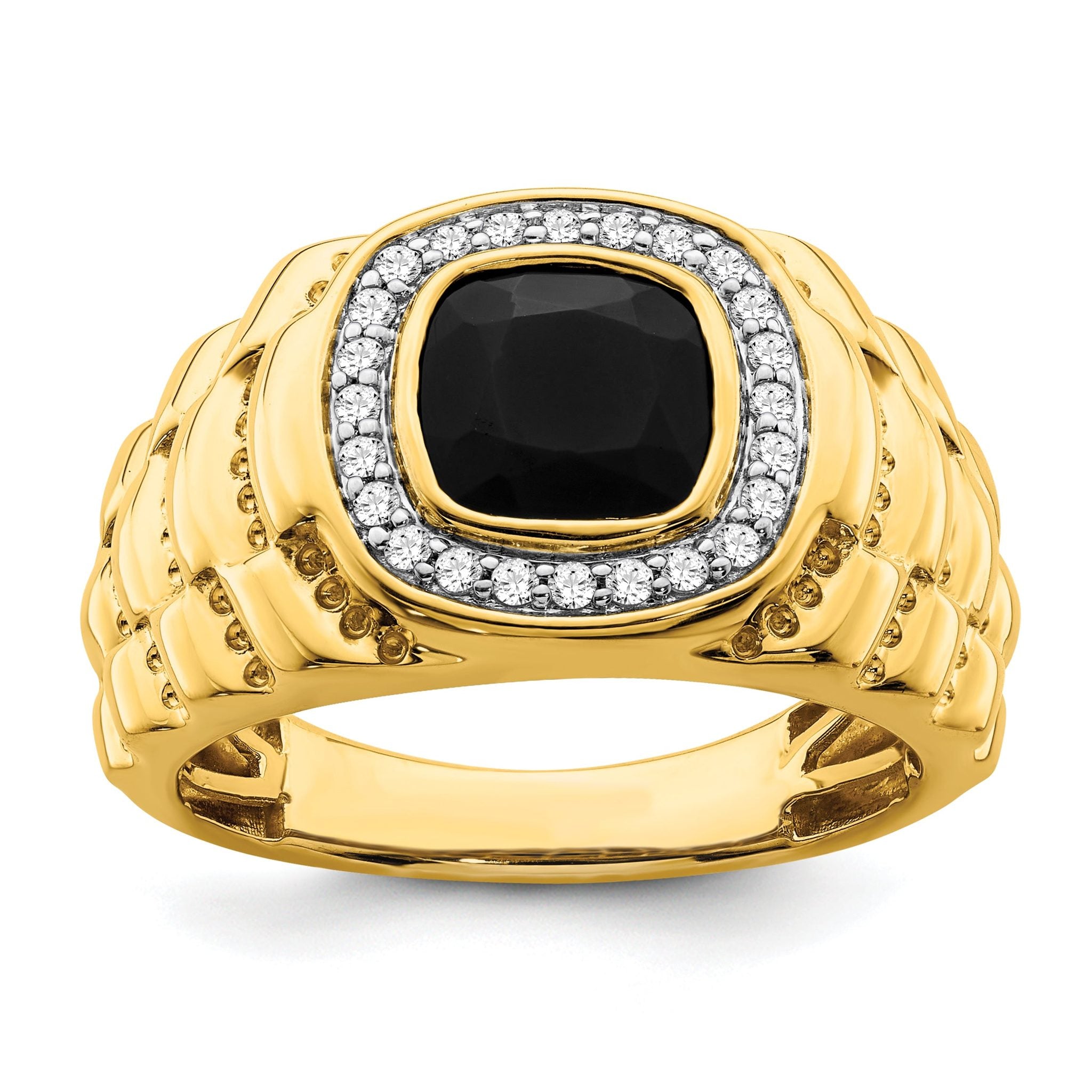 14k Onyx and Diamond Textured Mens Ring Main image