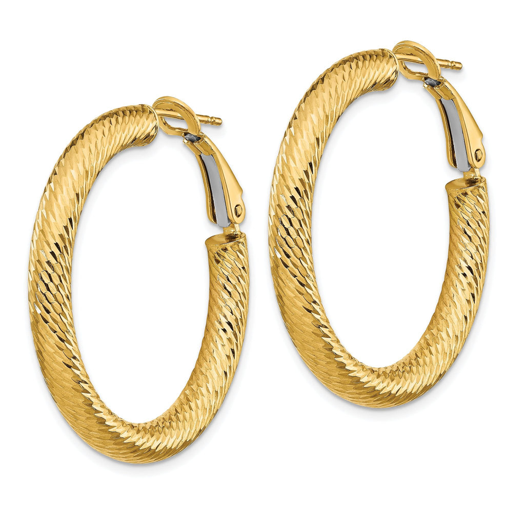 14K Gold Diamond-Cut Round Hoop Earrings with Omega Back