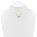 Sterling Silver Gold-tone Polished Mother of Pearl and CZ Hearts 14 Inch with 3 Inch Extension Children's Necklace