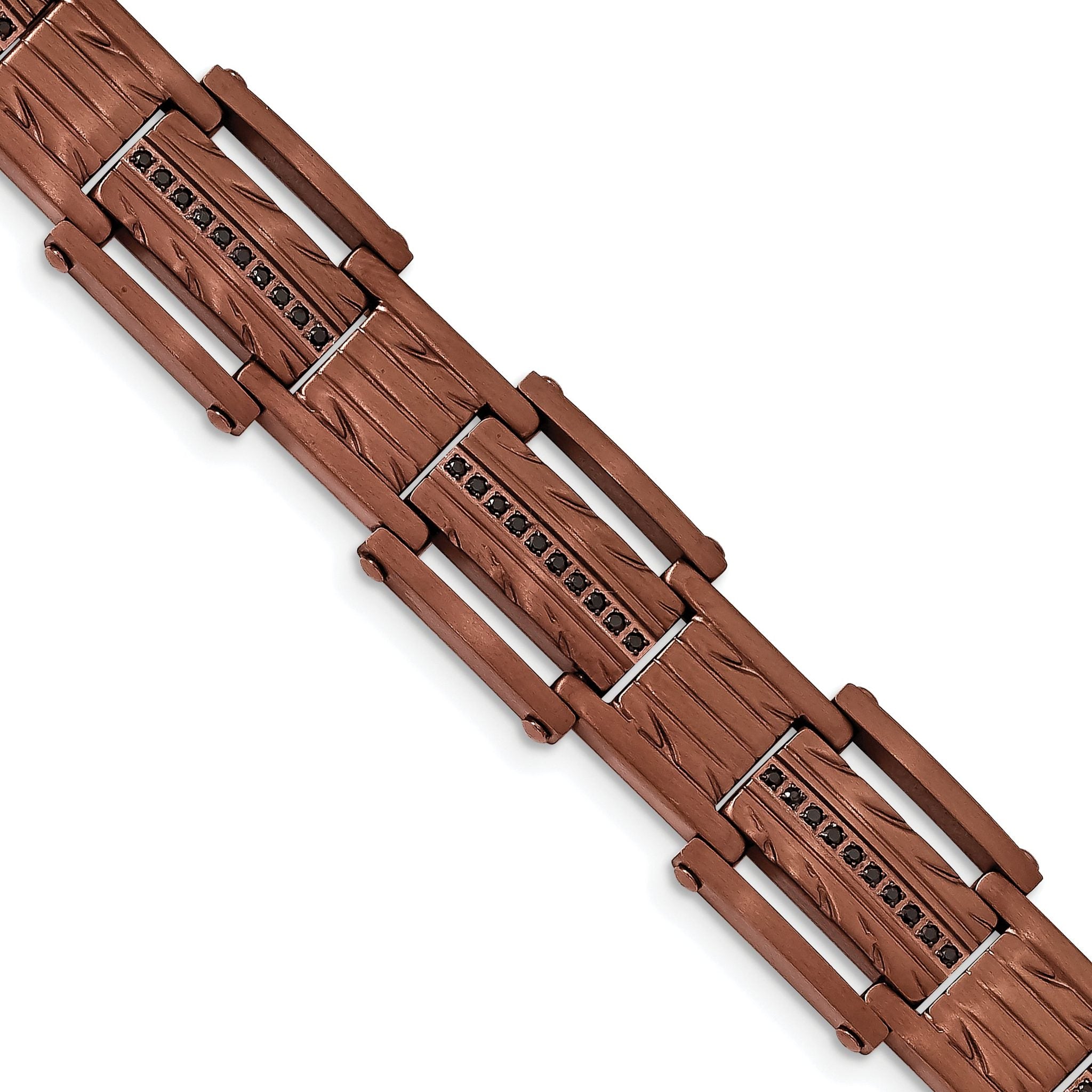 Stainless Steel Brushed and Textured Brown IP-plated with Black Cubic Zirconia Link Bracelet for Men Main image