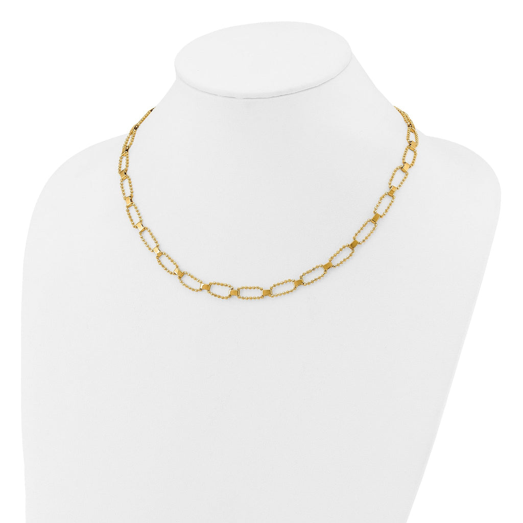 14K Polished / Dia-cut Fancy Beaded Link w/ 2in ext. Necklace