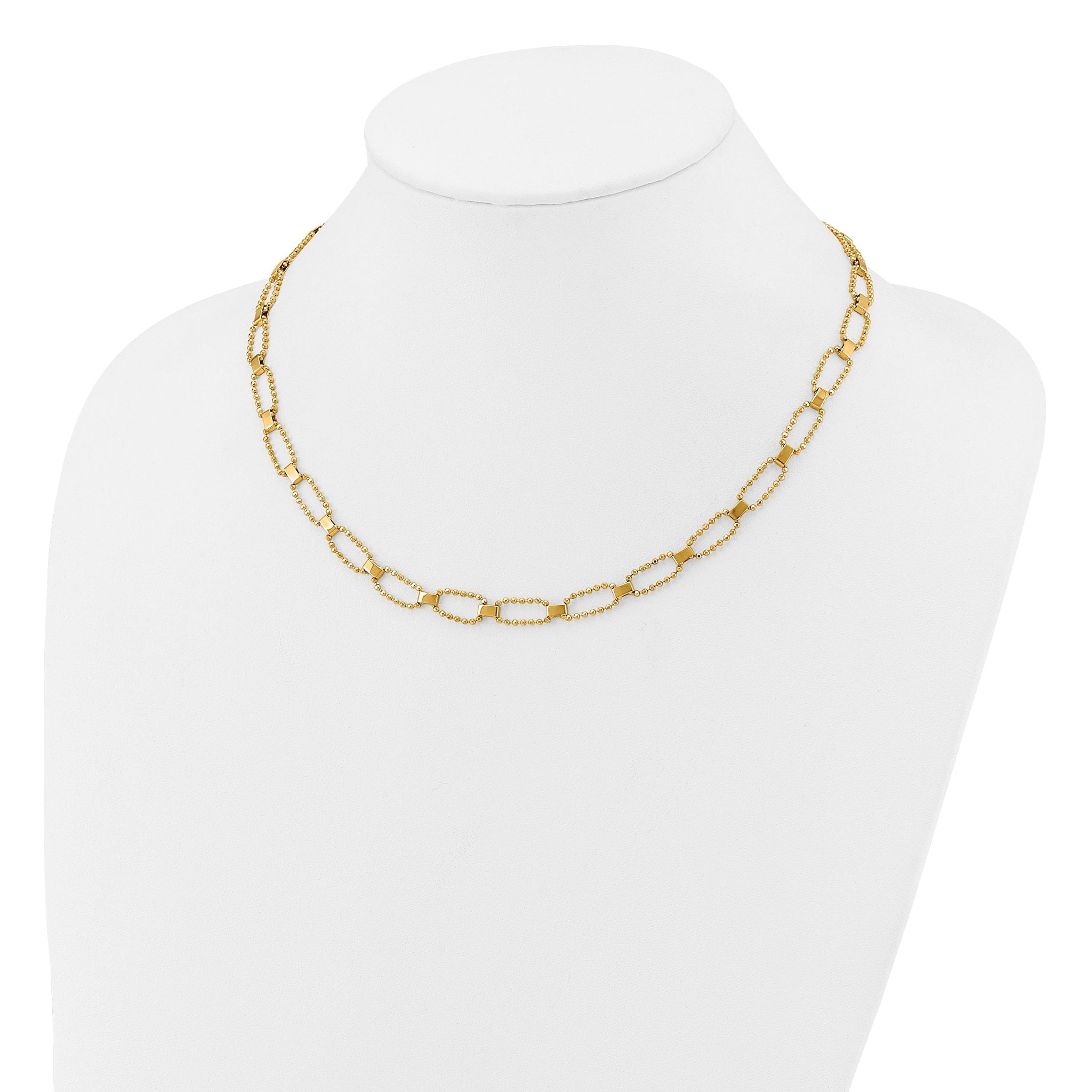 14K Polished / Dia-cut Fancy Beaded Link w/ 2in ext. Necklace