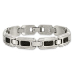 Stainless Steel Brushed and Polished with Black Carbon Fiber Inlay Link Bracelet for Men