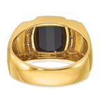 14k White Gold Mens Satin Barrel Onyx and 1/20 carat Diamond Complete Ring