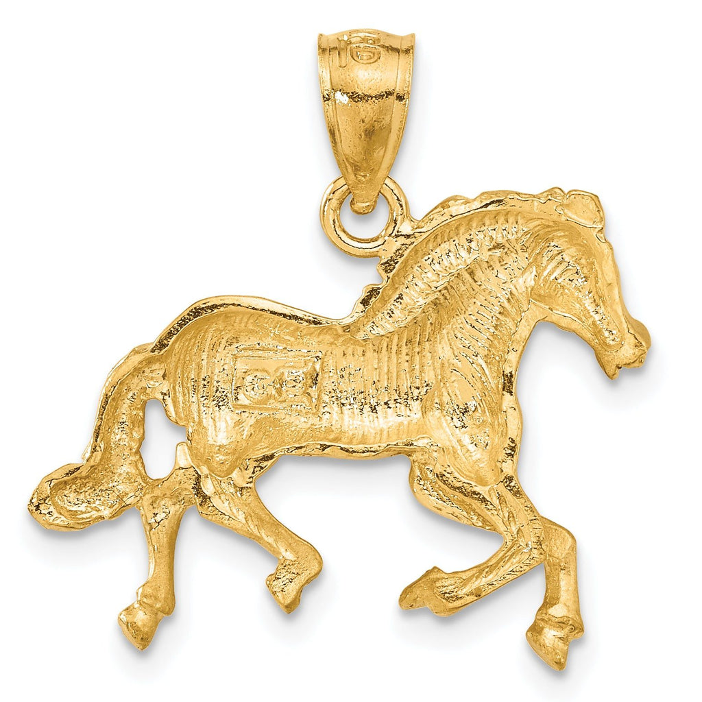 14K Gold Diamond-Cut Horse Pendant for Men with Brushed Finish by Sophia Jewelers