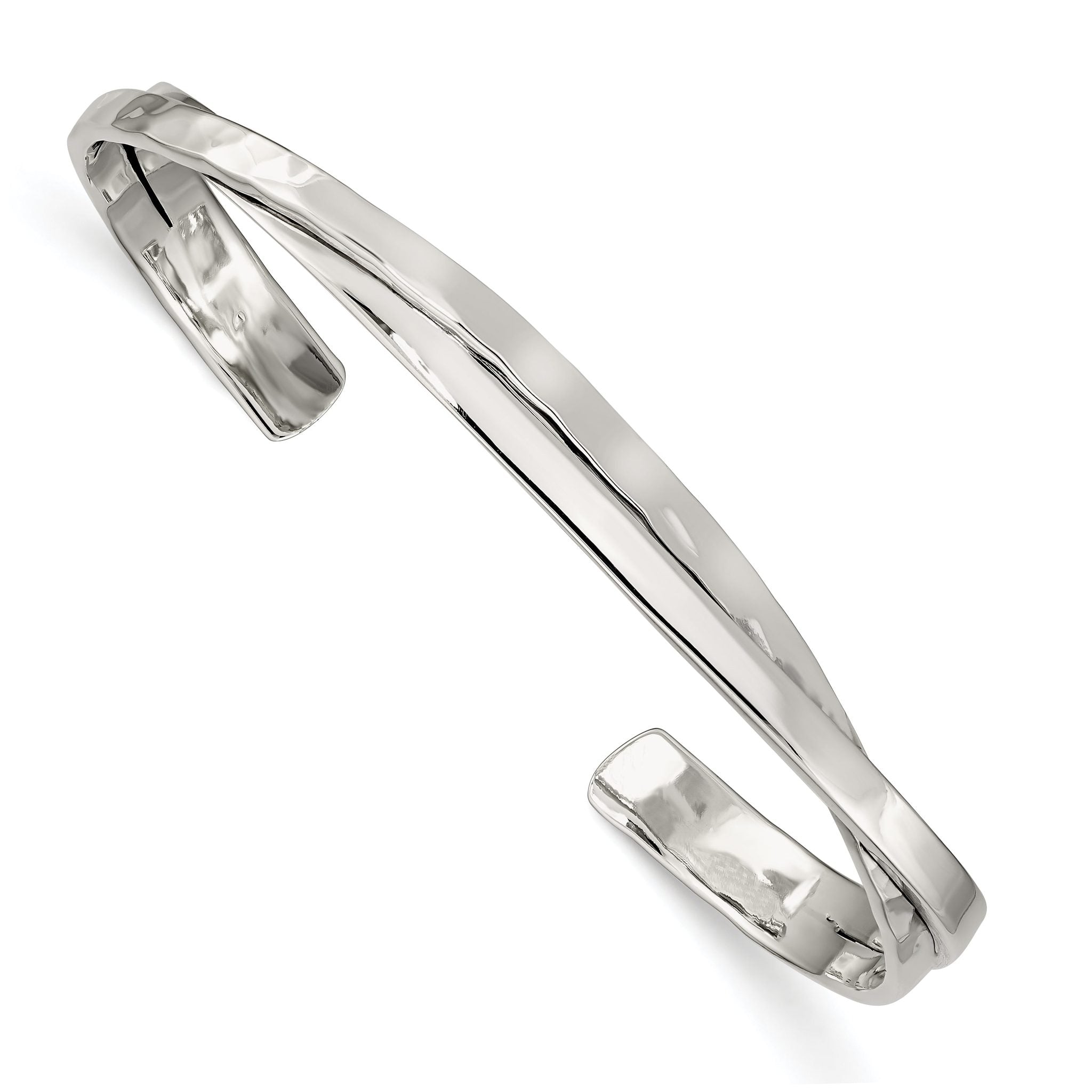 Sterling Silver 925 Cuff Bracelet with Rhodium Hammered Finish