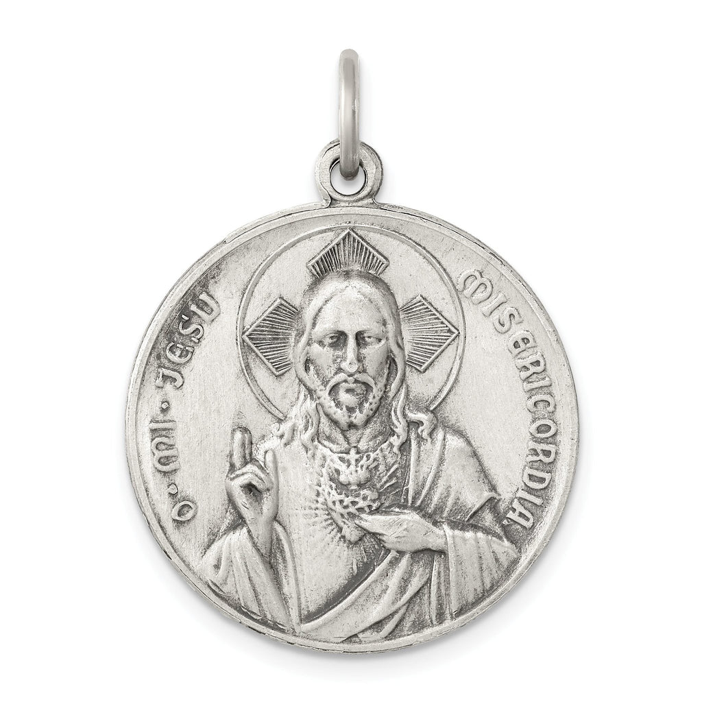 Sterling Silver 925 Scapular Medal Pendant with Antiqued Finish