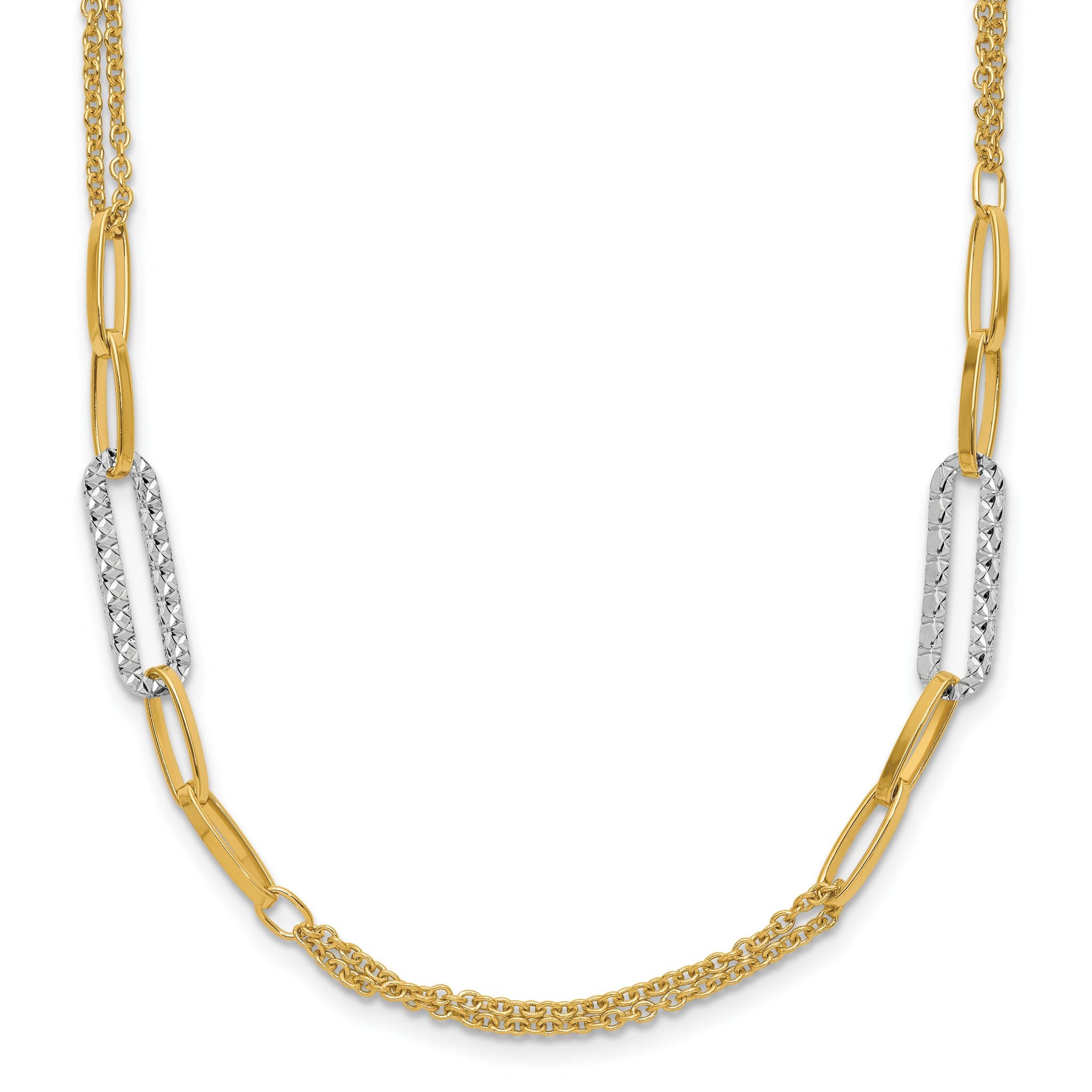 14K Two-tone Polished and Textured Fancy Link Necklace Main image
