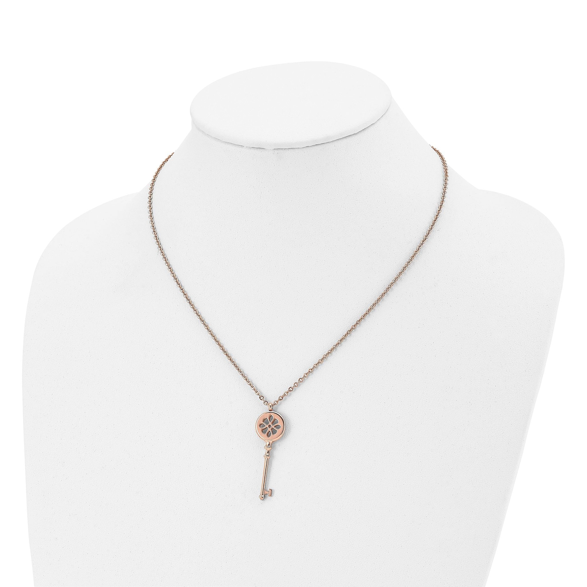 Rose-Tone Key Pendant Necklace in Stainless Steel