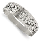 Stainless Steel Polished Flower Cut-out Hinged Bangle Bracelet for Women