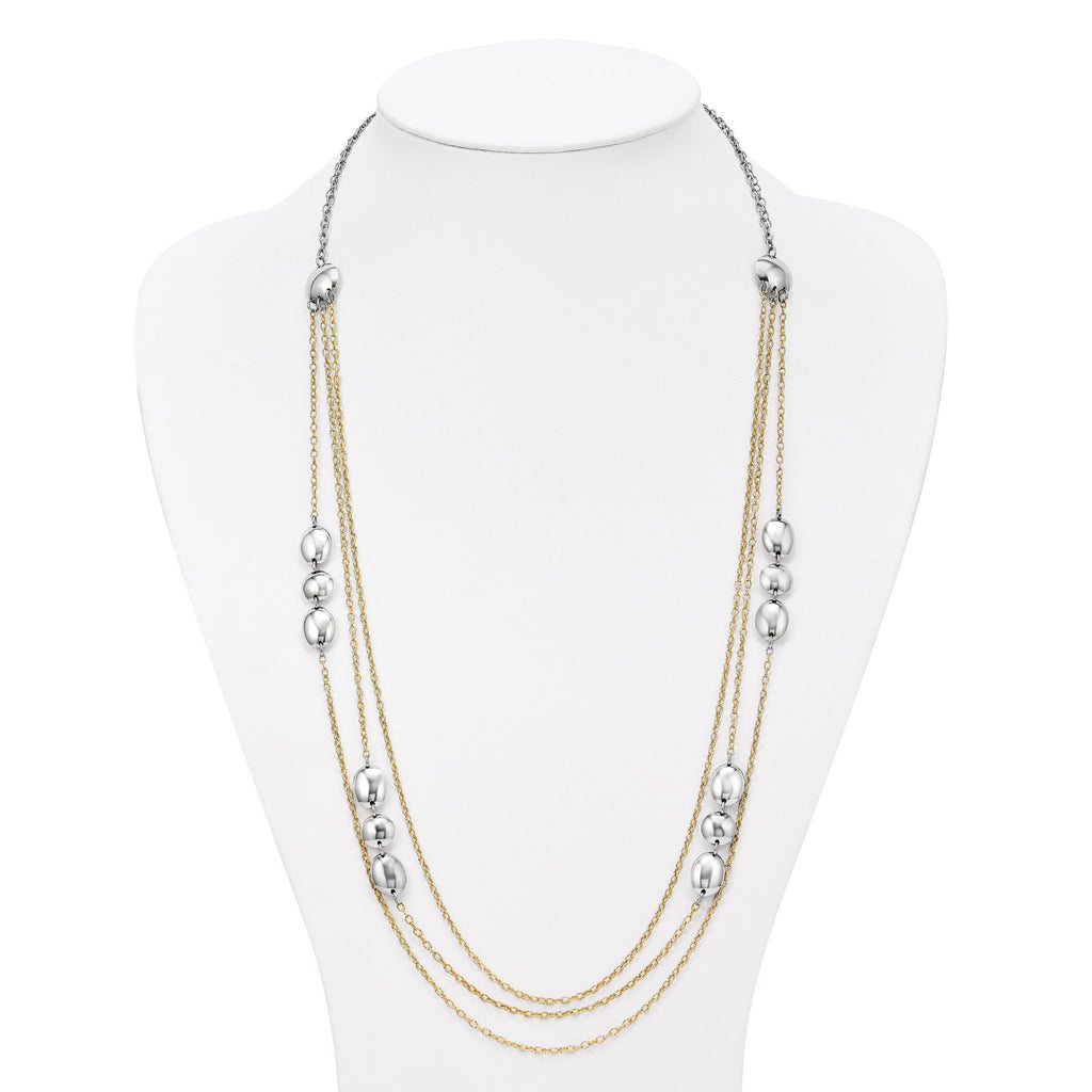 Sterling Silver Polished Gold-tone Flash 24k-Plated Multistrand Fancy Necklace