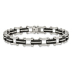 Stainless Steel Polished with Black Rubber Link Bracelet for Men
