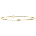 14K Oval Bead 5-Station 9 inch Plus 1 inch Extender - Total 10 inch Anklet