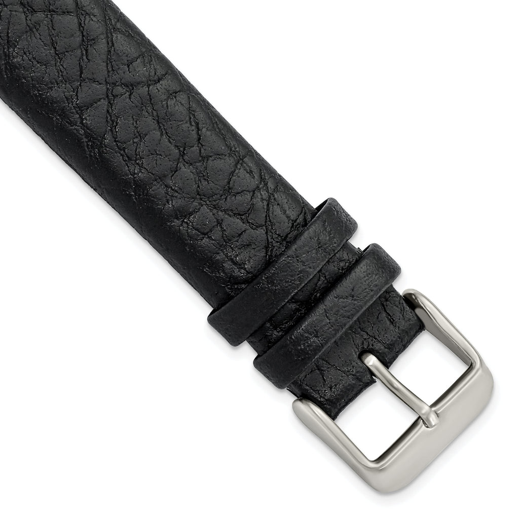 18mm Black Distressed Leather with Brushed Stainless Steel Buckle 7.75 inch Watch Band
