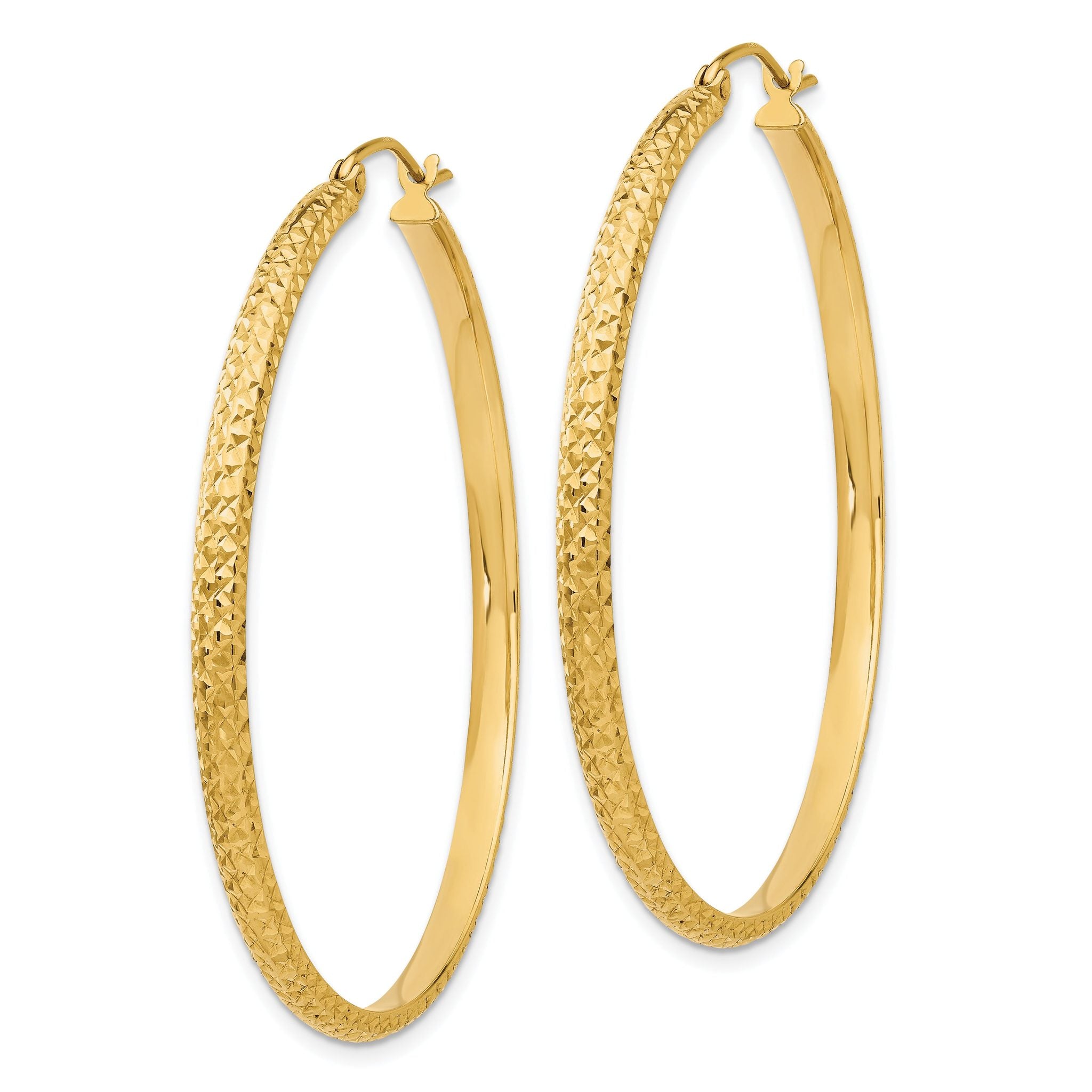 10k Diamond-cut 2.8x46mm Hollow Hoop Earrings Secondary image