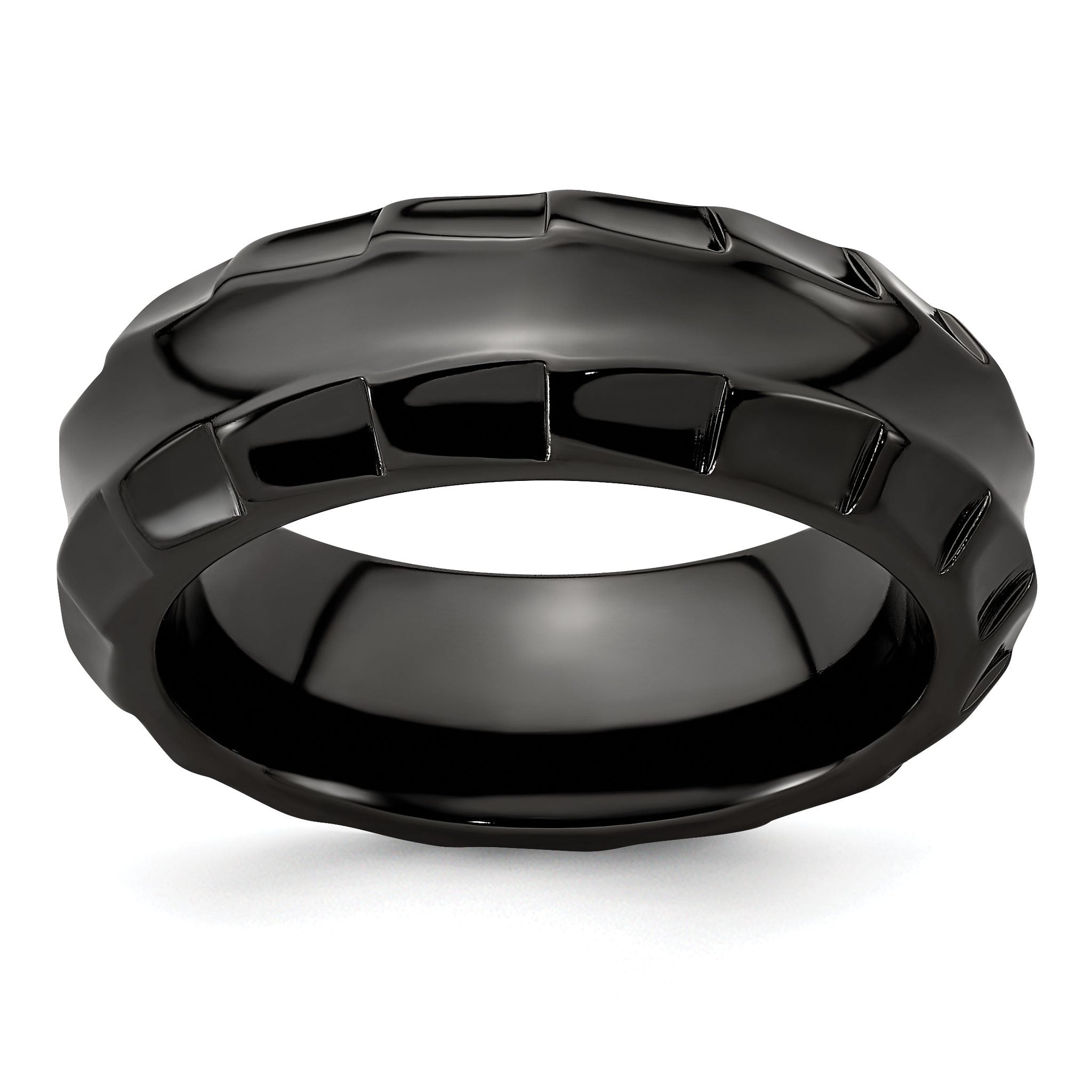 Edward Mirell Black Ti Polished Faceted Edges 8mm Ring Main image