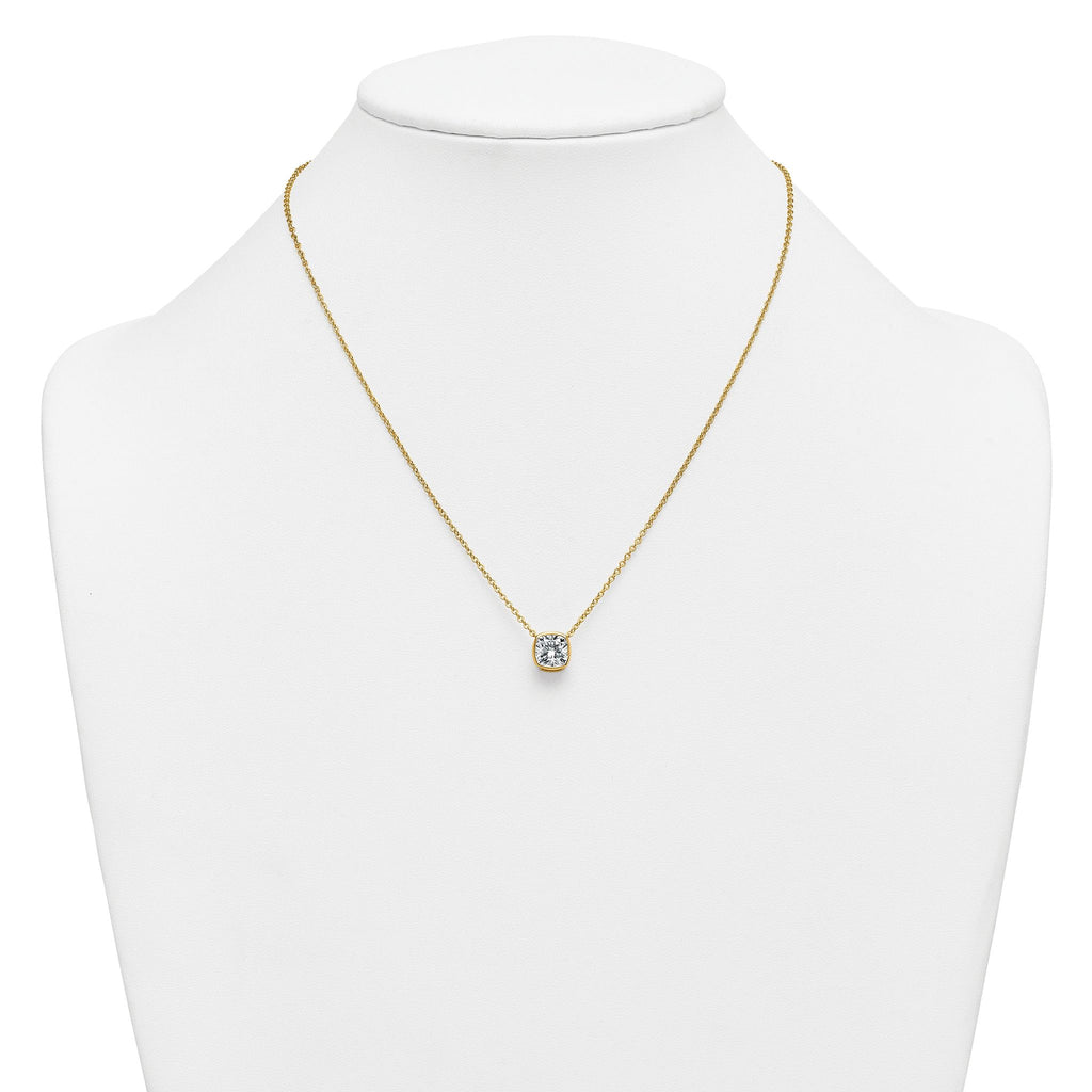 14k 2 carat Certified Lab Grown Diamond VS+ F+ Cushion Complete 18 inch Bezel Set Necklace