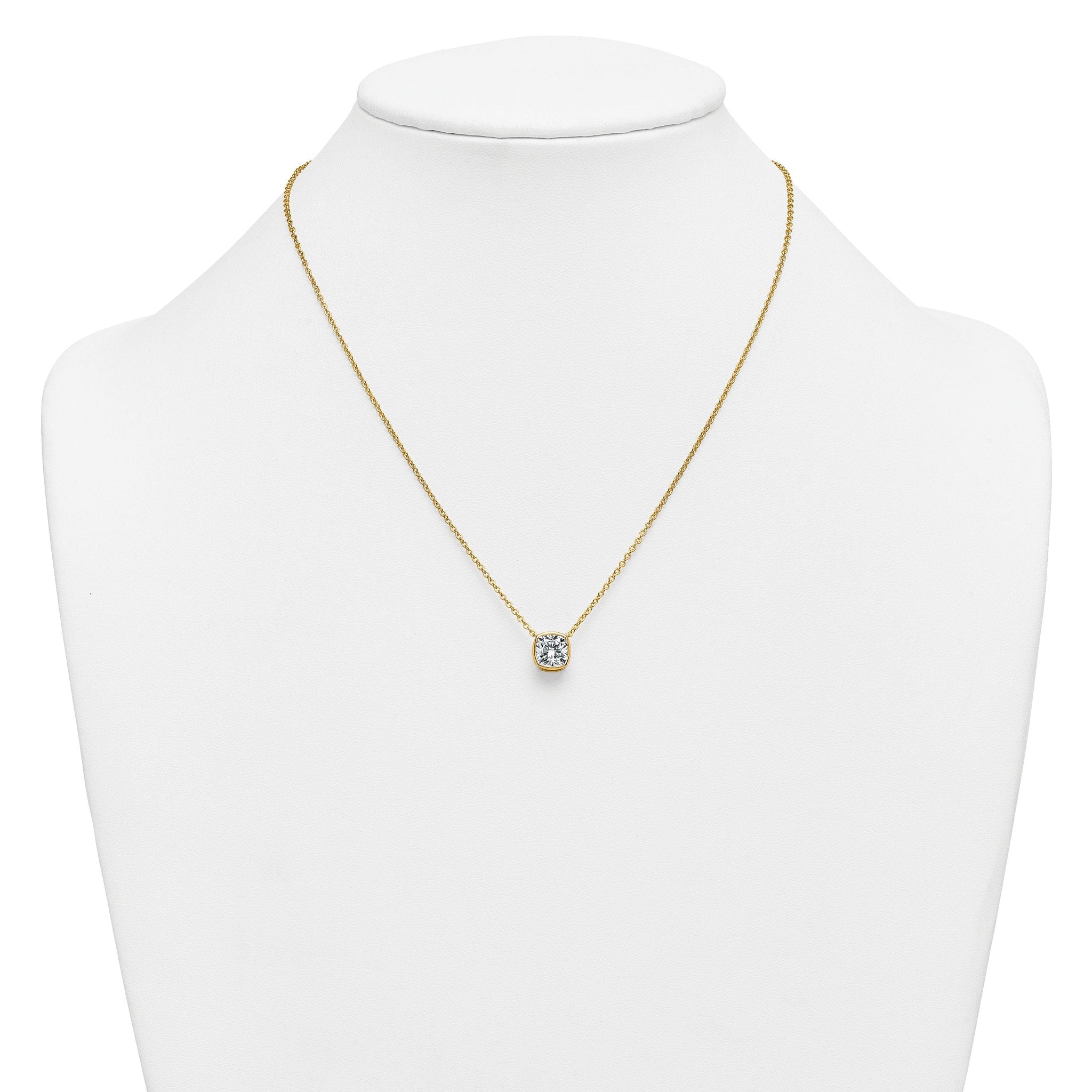 14k 2 carat Certified Lab Grown Diamond VS+ F+ Cushion Complete 18 inch Bezel Set Necklace