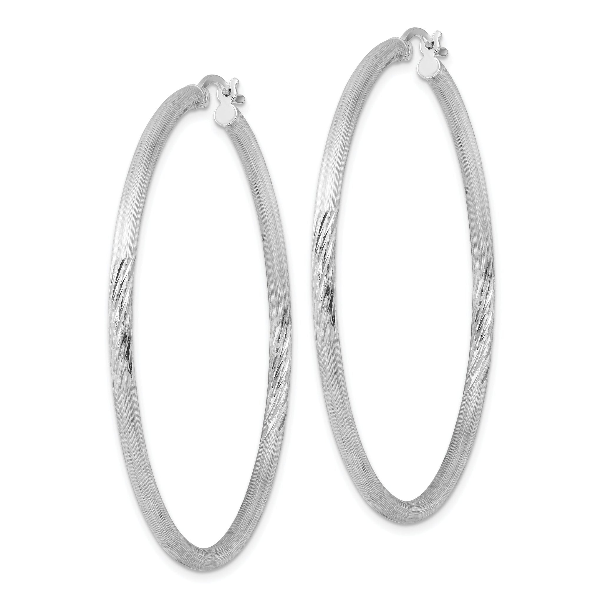 Sterling Silver Rhod-plated 2.5mm Polished/Satin Diamond-cut Hoop Earrings Secondary image