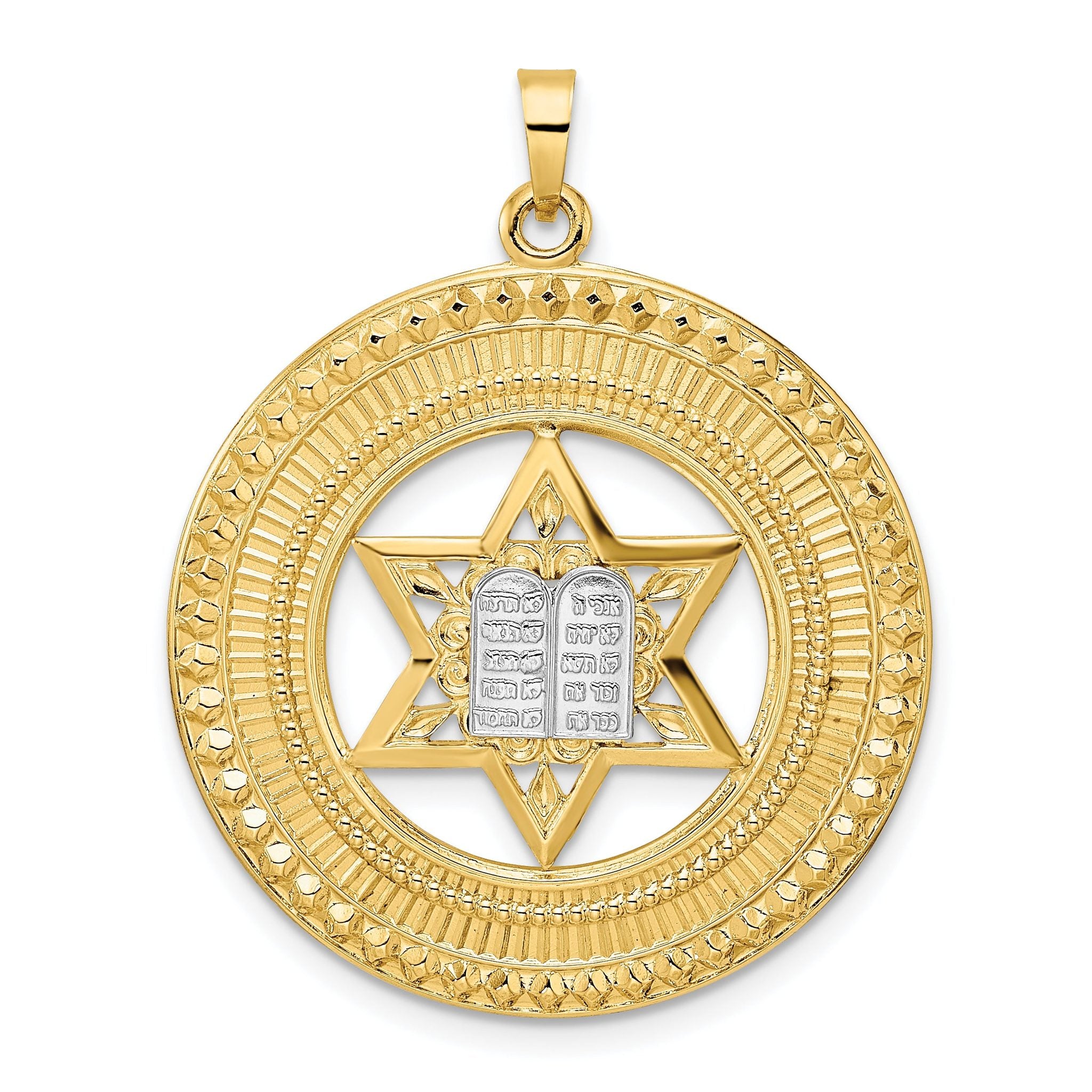 14k Two-tone Solid Star and Torah Inside Frame Pendant Main image