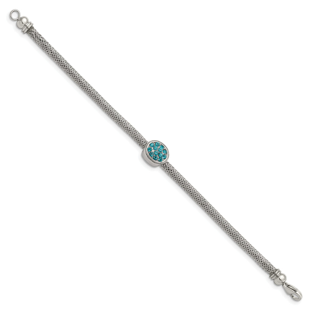 Stainless Steel Polished and Textured Blue Crystal Bracelet for Women