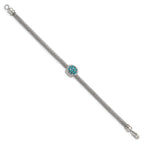 Stainless Steel Polished and Textured Blue Crystal Bracelet for Women