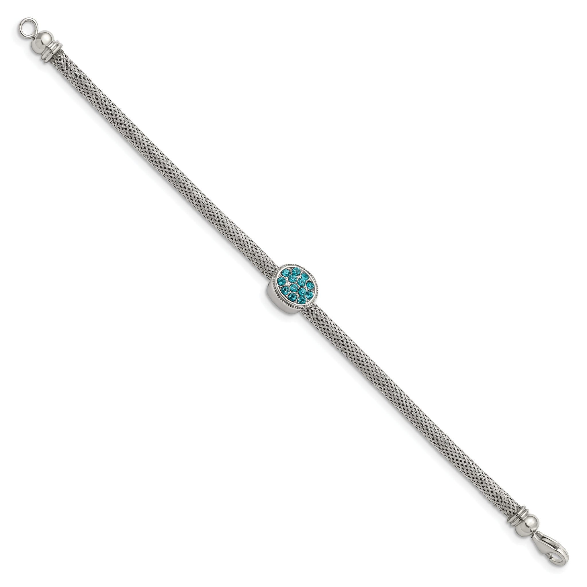 Stainless Steel Polished and Textured Blue Crystal Bracelet for Women