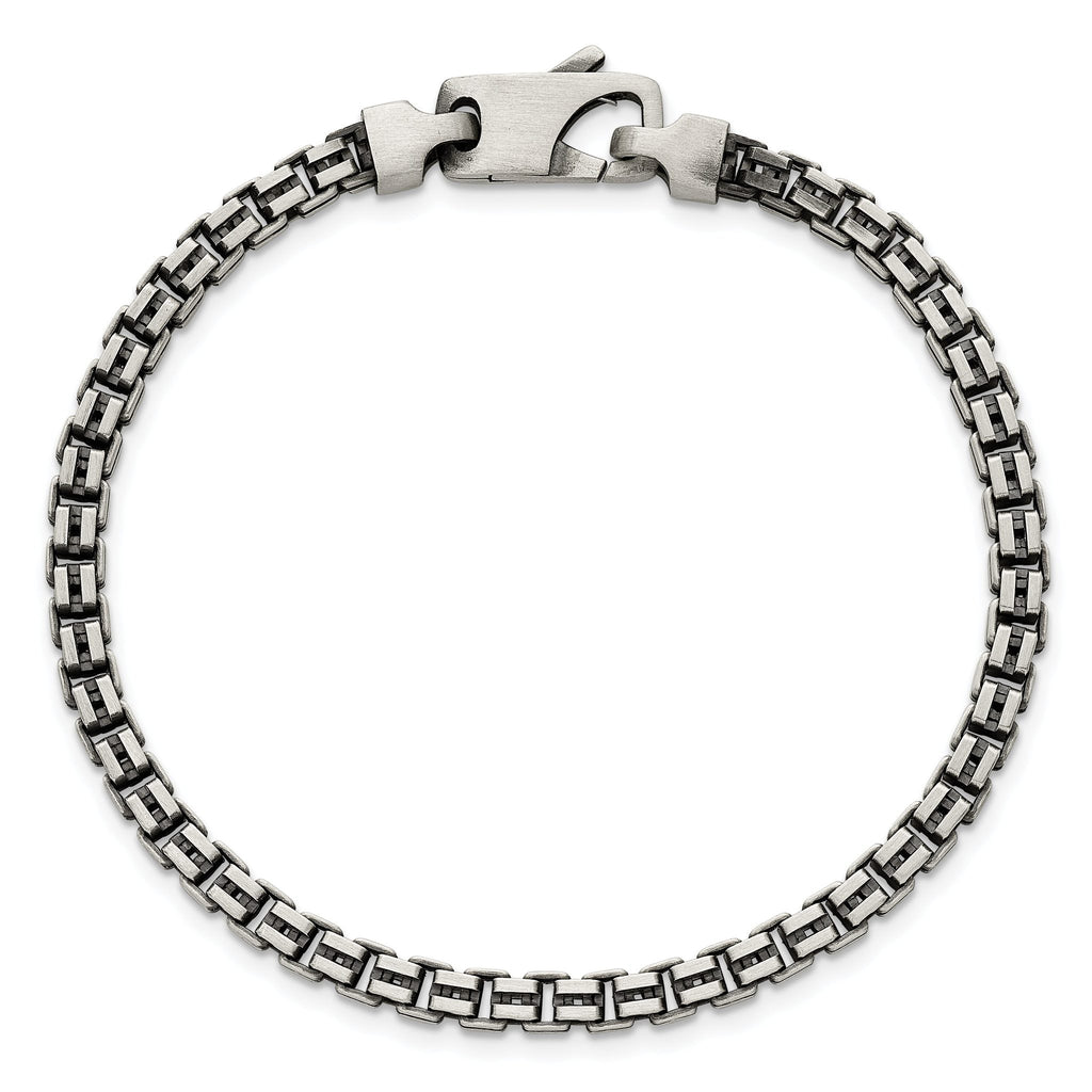 Sterling Silver Antiqued Brushed 4.00mm Fancy Box Link 7.75 inch Bracelet