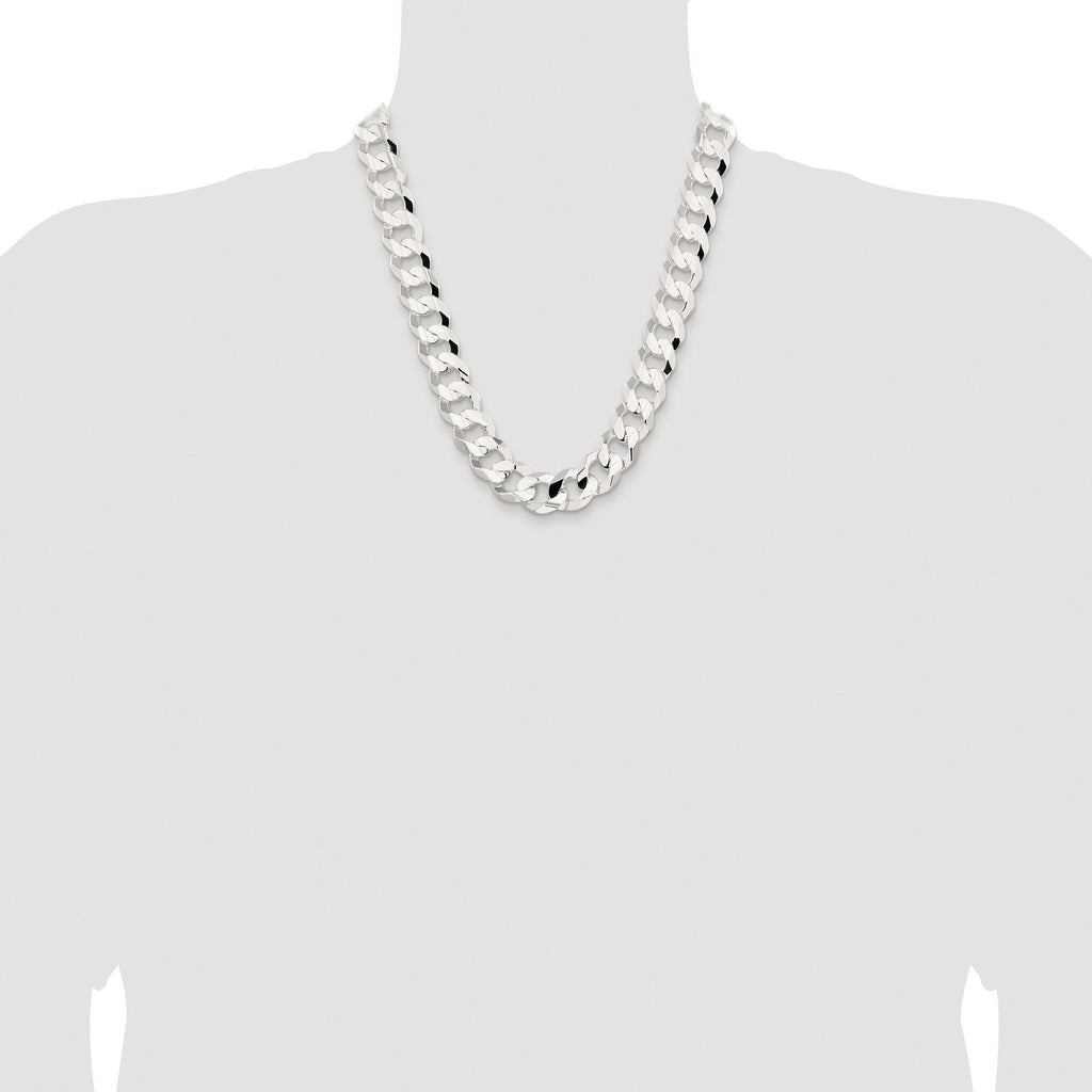 Sterling Silver Rhodium-plated 15.75mm Concave Beveled Curb Chain