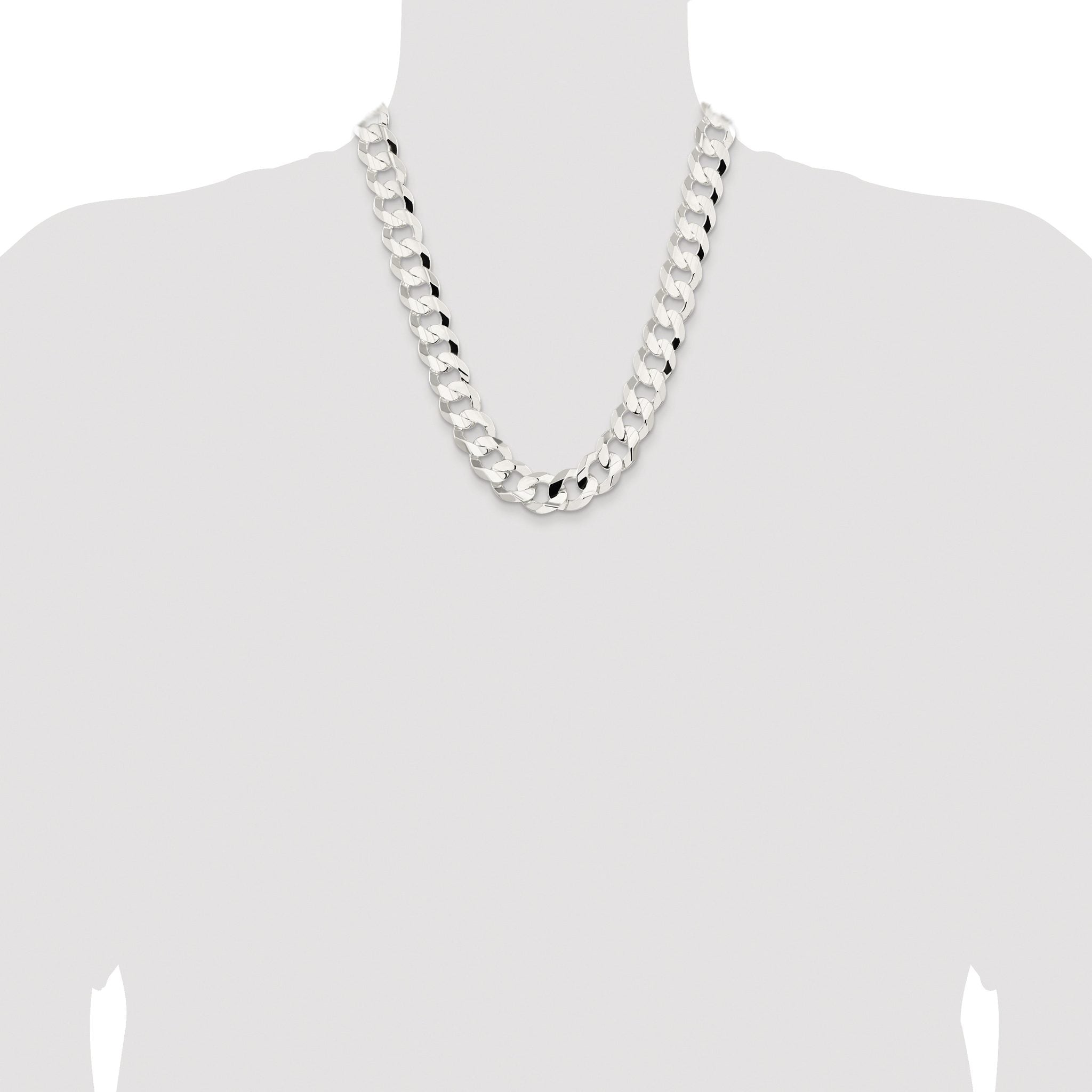 Sterling Silver Rhodium-plated 15.75mm Concave Beveled Curb Chain
