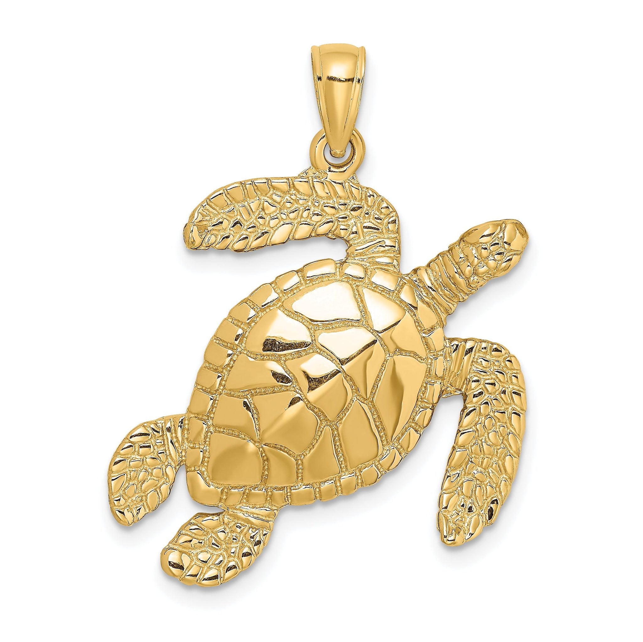14K Large Textured Swimming Sea Turtle Charm Main image