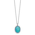 Sophia Jewelers Sterling Silver Necklace with Lab Blue Opal and CZ
