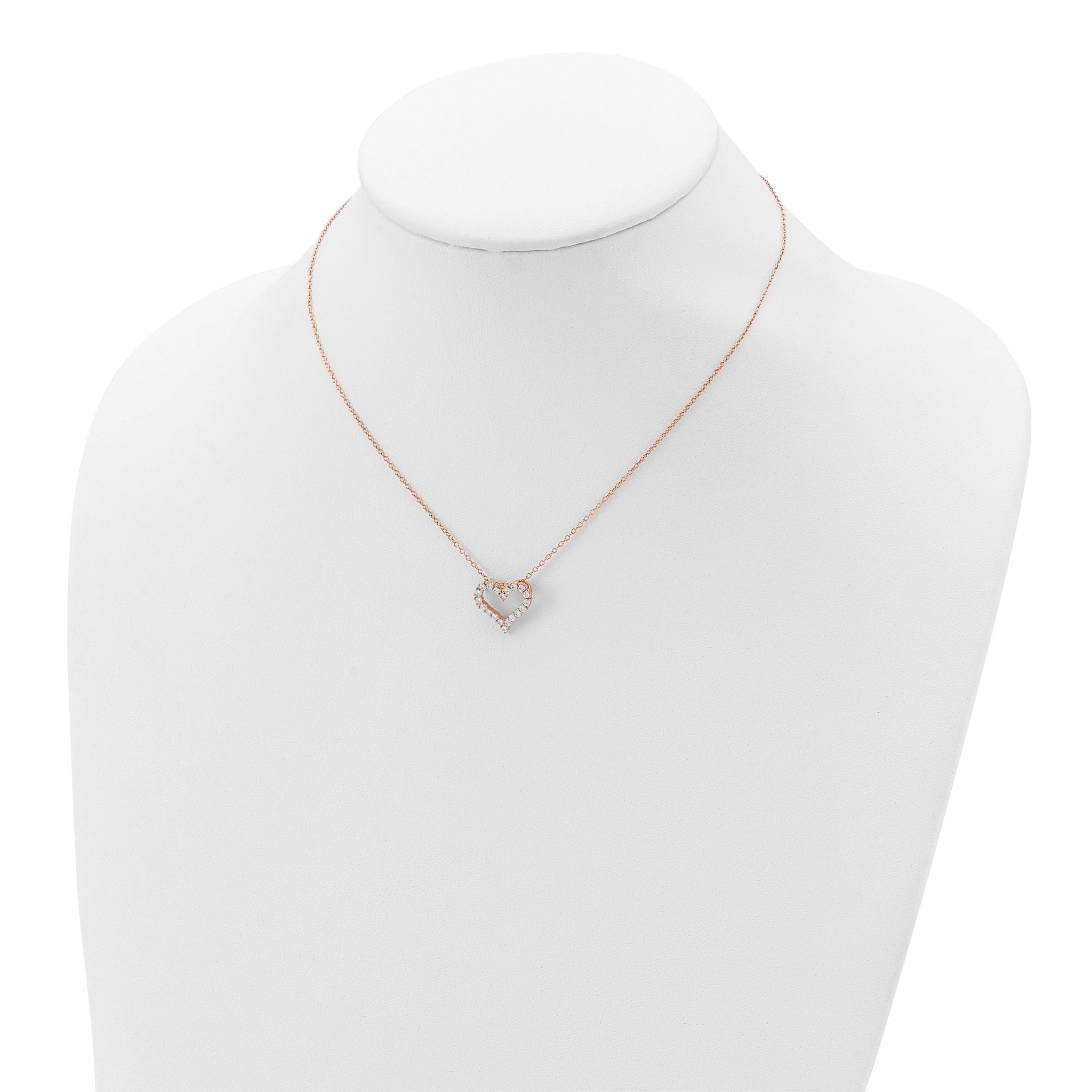 Sterling Silver Rose-tone CZ Heart With  2in ext. Necklace