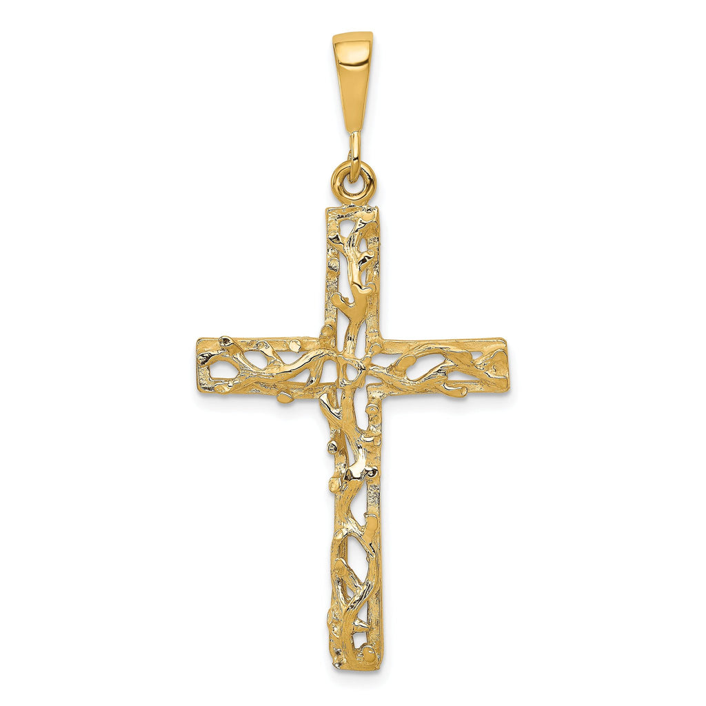 10K Yellow Gold Cross Pendant with Satin Polished Antiqued Finish 45mm