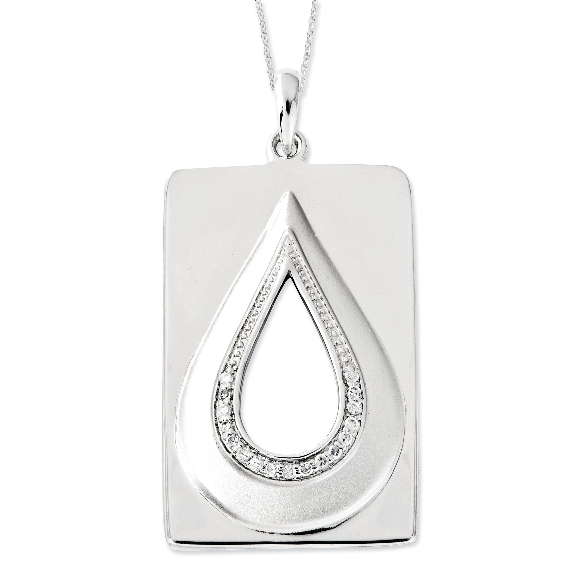 Sterling Silver 925 CZ Necklace with Antiqued Tear Pendant Main image