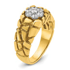 10k Two-tone Men's Polished and Nugget Textured Round 1/2 Carat A Quality Diamond Cluster Ring