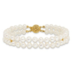 14k 5-6mm White Near Round FW Cultured Pearl 2-strand Bracelet