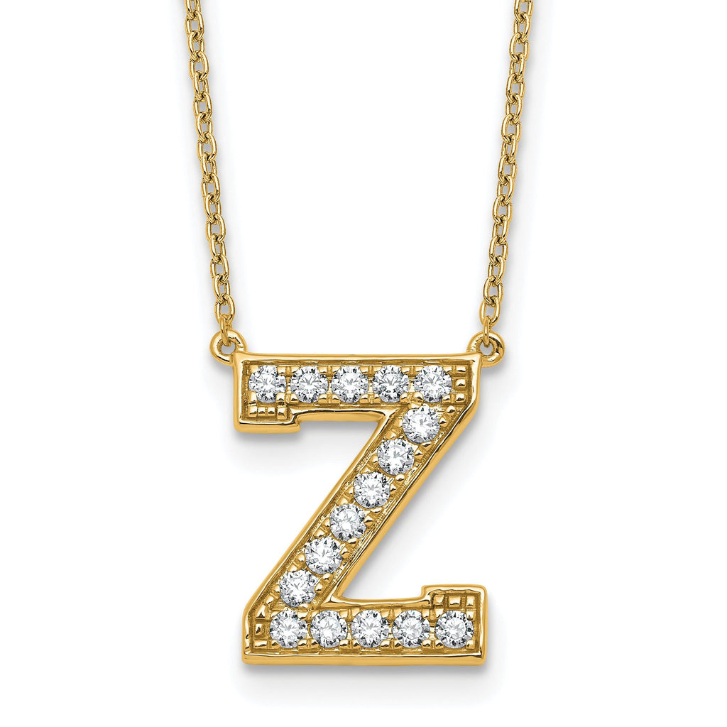 14k 3/8 carat Lab Grown Diamond VS+ F+ Complete Letter Z 18 inch Initial Necklace