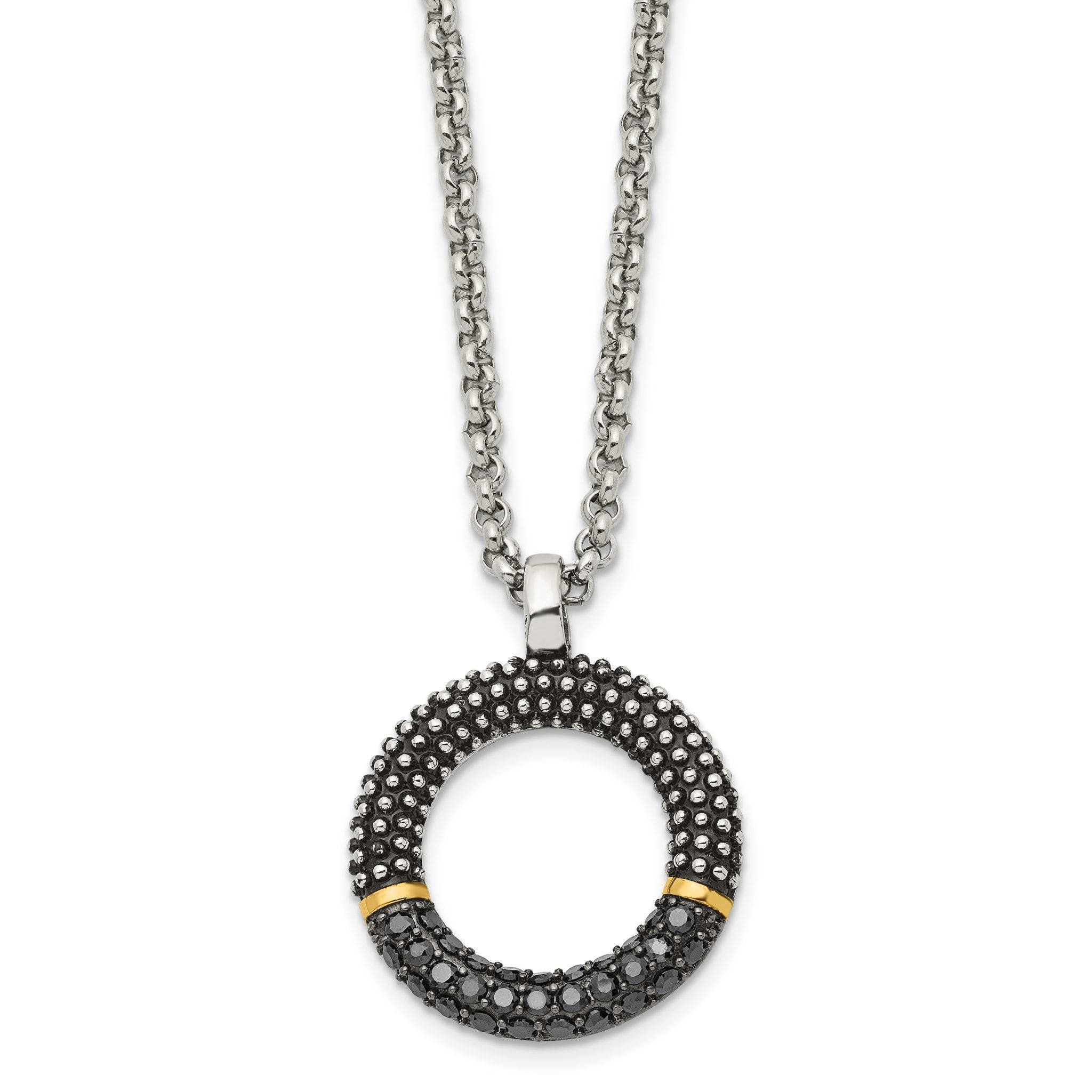 Antiqued Black CZ Necklace in Stainless Steel with Gold-Tone Accent Main image