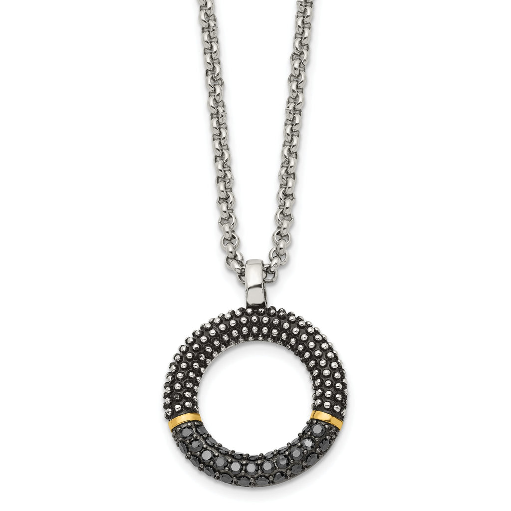 Antiqued Black CZ Necklace in Stainless Steel with Gold-Tone Accent