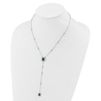 Cheryl M Sterling Silver Rhodium-plated Polished Fancy Green Glass and CZ Lariat Necklace