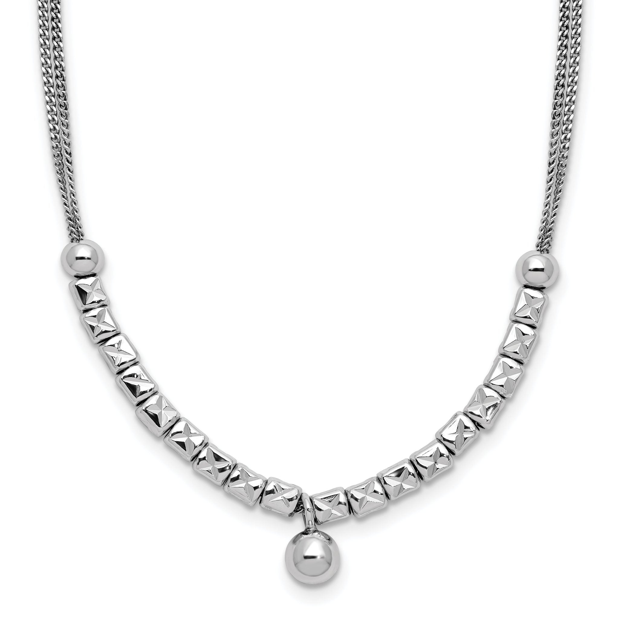 Sterling Silver RH-pl Pol. Fancy 2-strand w/2in ext. Necklace
