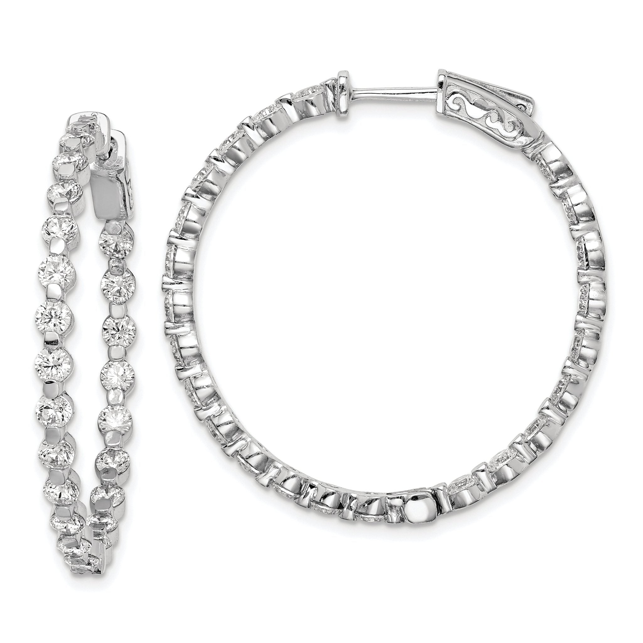 Sterling Shimmer Sterling Silver Rhodium-plated 46 Stone 2.75mm CZ In and Out Round Hinged Hoop Earrings Main image