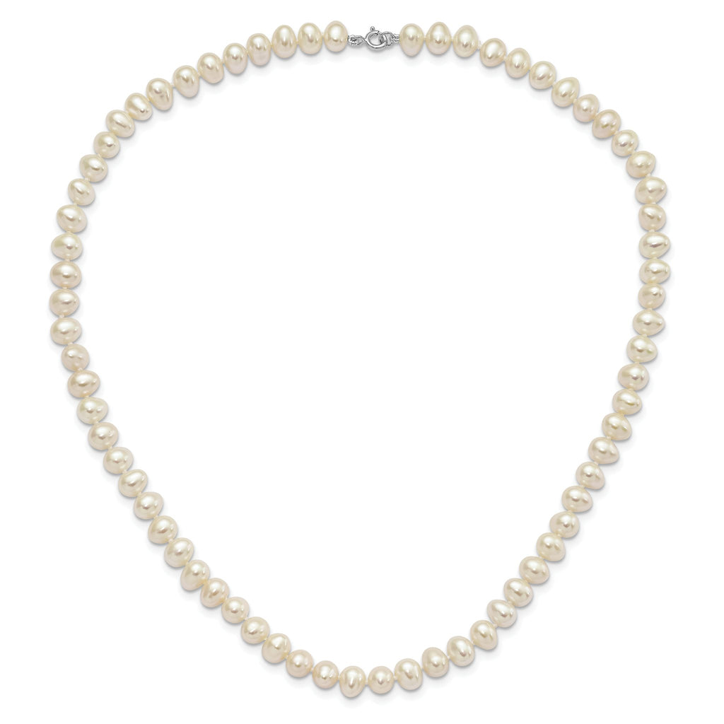 Sterling Silver Rhodium-plated 6-7mm White Semi-Round Freshwater Cultured Pearl 18 inch Necklace, 7.25 in Bracelet and Button Post Earrings Set