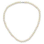 Sterling Silver Rhodium-plated 6-7mm White Semi-Round Freshwater Cultured Pearl 18 inch Necklace, 7.25 in Bracelet and Button Post Earrings Set