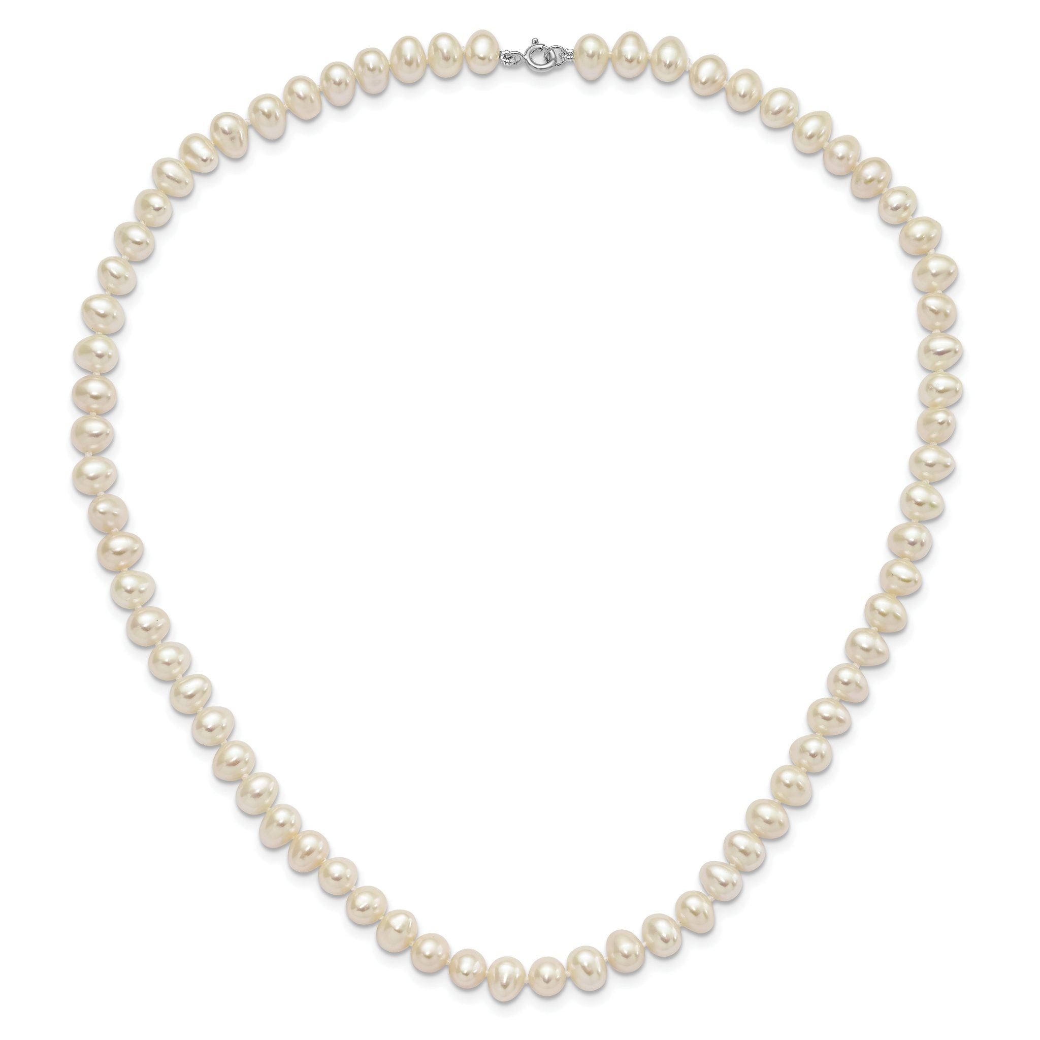 Sterling Silver Rhodium-plated 6-7mm White Semi-Round Freshwater Cultured Pearl 18 inch Necklace, 7.25 in Bracelet and Button Post Earrings Set
