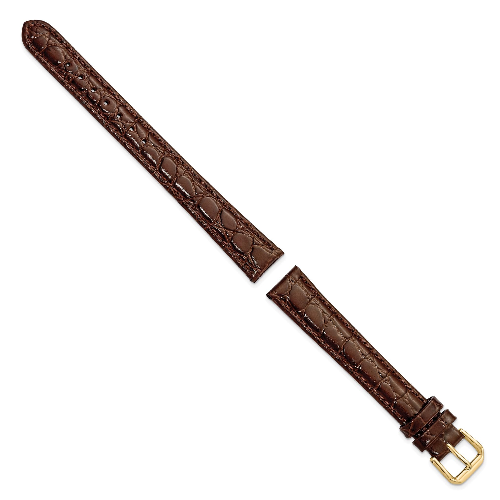 16mm Extra Long Brown Alligator Grain Leather with Gold-tone Buckle 9.5 inch Watch Band Secondary image