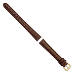 16mm Extra Long Brown Alligator Grain Leather with Gold-tone Buckle 9.5 inch Watch Band