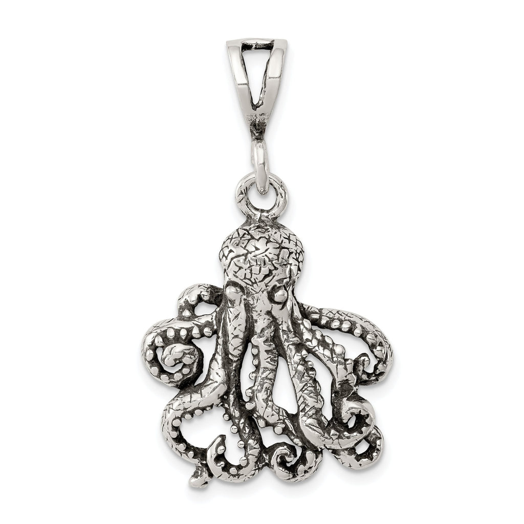 Sterling Silver 925 Men's Antiqued Octopus Charm Classic Design